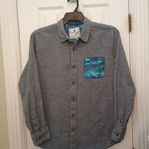 On the Byas Gray and Blue Casual Button Down Shirt